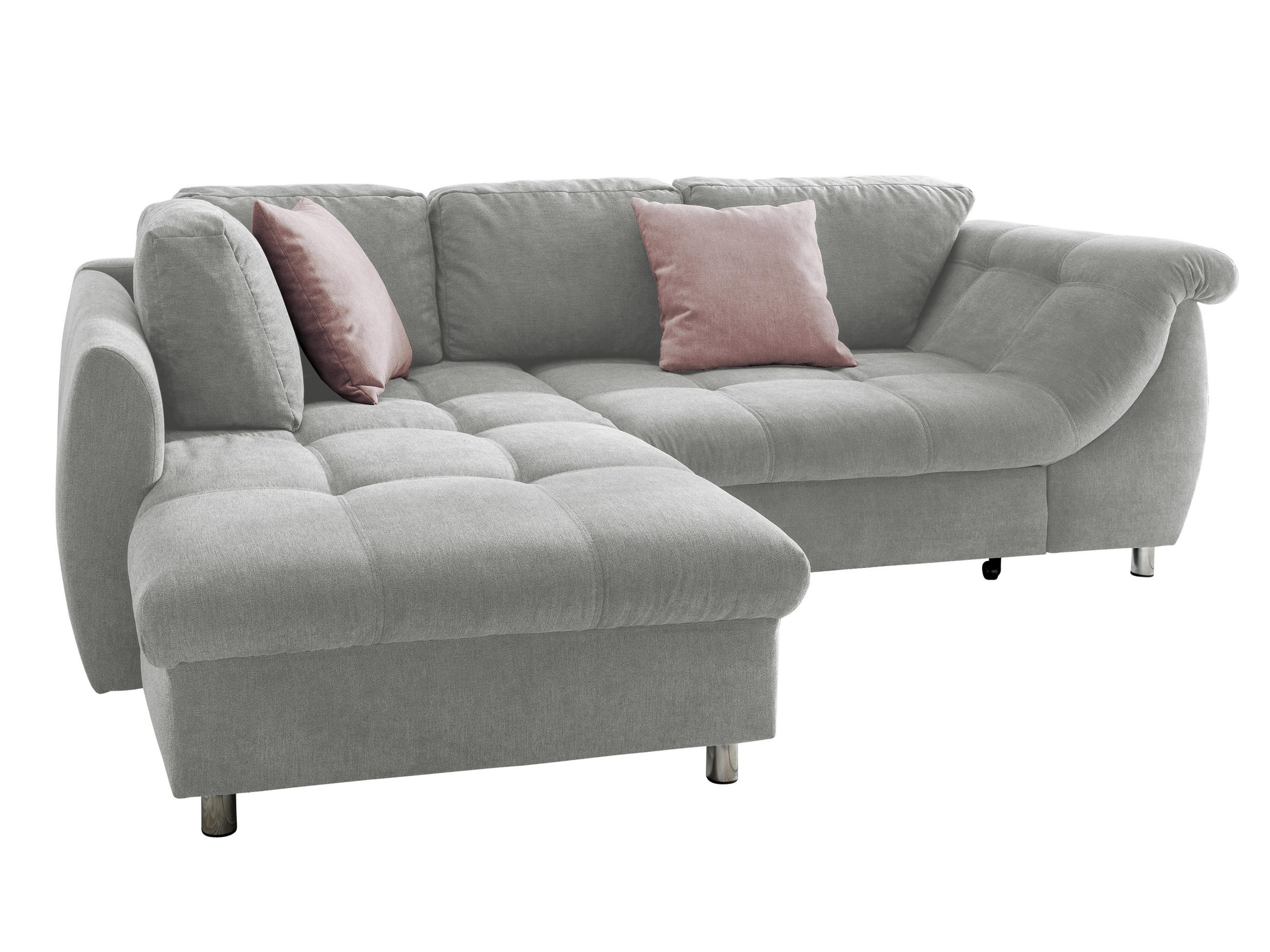 ECKSOFA mit Schlaffunktion, Bettkasten, Wellenunterfederung, Ottomane links B250/T190/H84 cm, Liegefl. 179x190 cm, Mikrofaser Grau / 17002 - Chromfarben/Grau, Textil/Metall (250/190cm) - luma-home