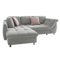 ECKSOFA mit Schlaffunktion, Bettkasten, Wellenunterfederung, Ottomane links B250/T190/H84 cm, Liegefl. 179x190 cm, Mikrofaser Grau / 17002 - Chromfarben/Grau, Textil/Metall (250/190cm) - luma-home
