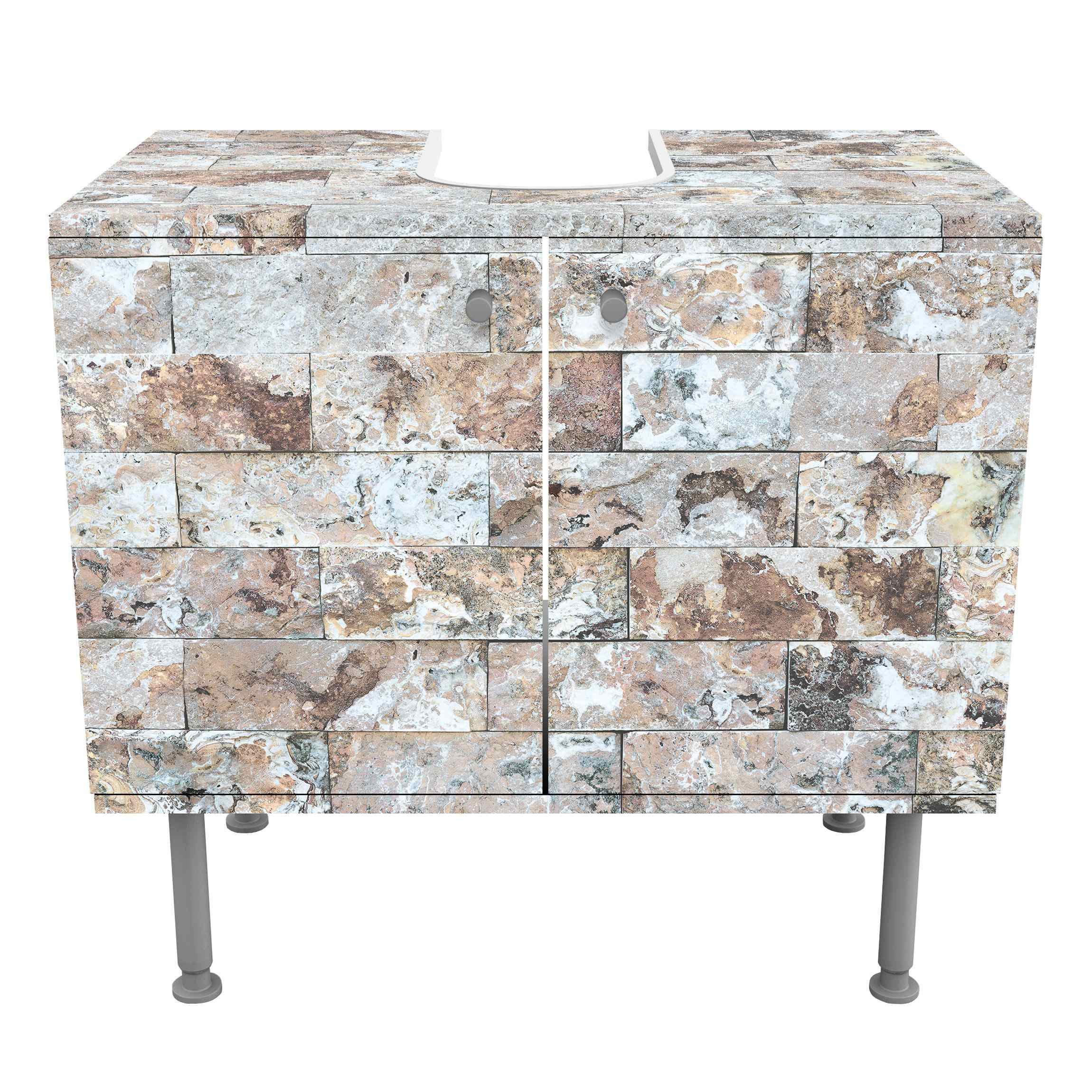 WASCHBECKENUNTERSCHRANK Naturmarmor Steinwand 60/55/35 cm - Beige, Holzwerkstoff (60/55/35cm) - Bilderwelten