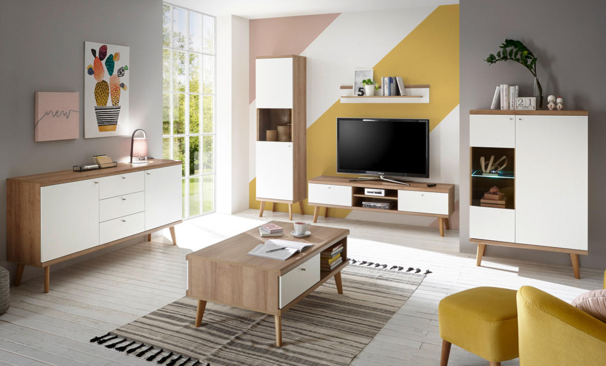 HIGHBOARD weiß, Eiche Riviera, skandinavisch, 107 x 134 cm - Eichefarben/Weiß, Holz/Holzwerkstoff (107/134/40cm) - Furn.Design