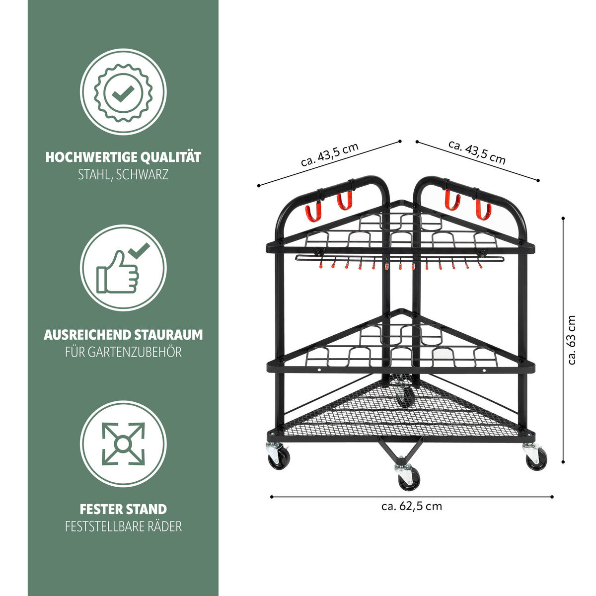GARTENGERÄTE-ORGANIZER - Schwarz, Metall (62.5/63/62.5cm) - eluno