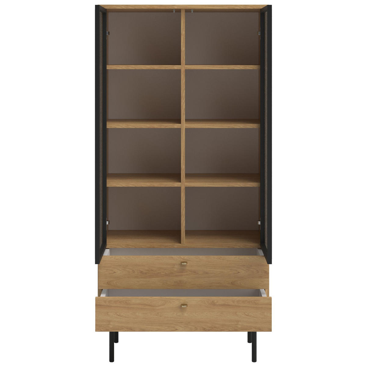 VITRINE Olar Holzoptik Hickory Natur 85 cm - Beige/Goldfarben, Holzwerkstoff/Metall (85/179/41cm) - Selsey