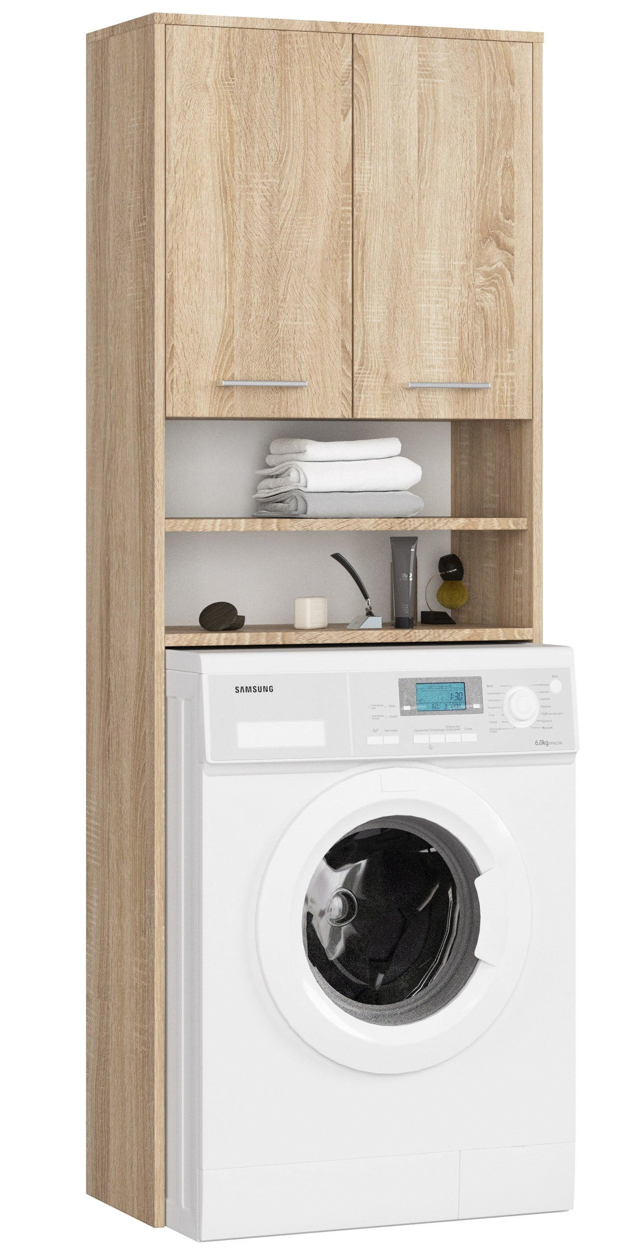 RAUMHIRSCH FURNITURE SKŘÍŇ NA PRAČKU se dvěma dvířky, 64 × 30 × 190 cm dub Sonoma