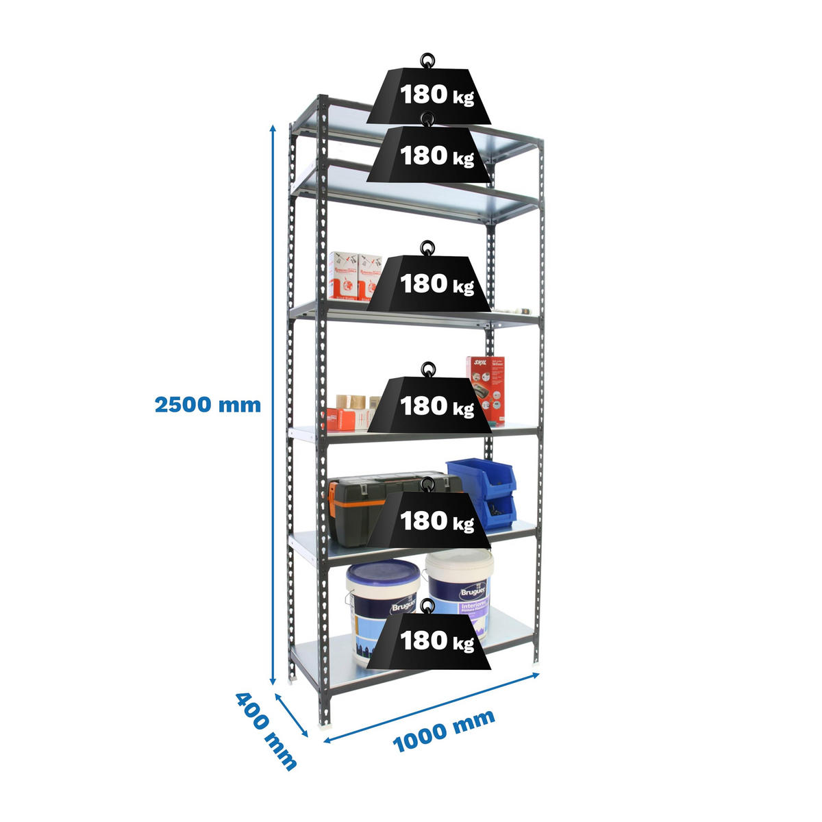 SCHWERLASTREGAL Giant Metal Shark HxBxT 250 x 100 x 40 cm Fachlast 180 kg Anthrazit-Weiß - Anthrazit, Metall (100/250/40cm) - PROREGAL