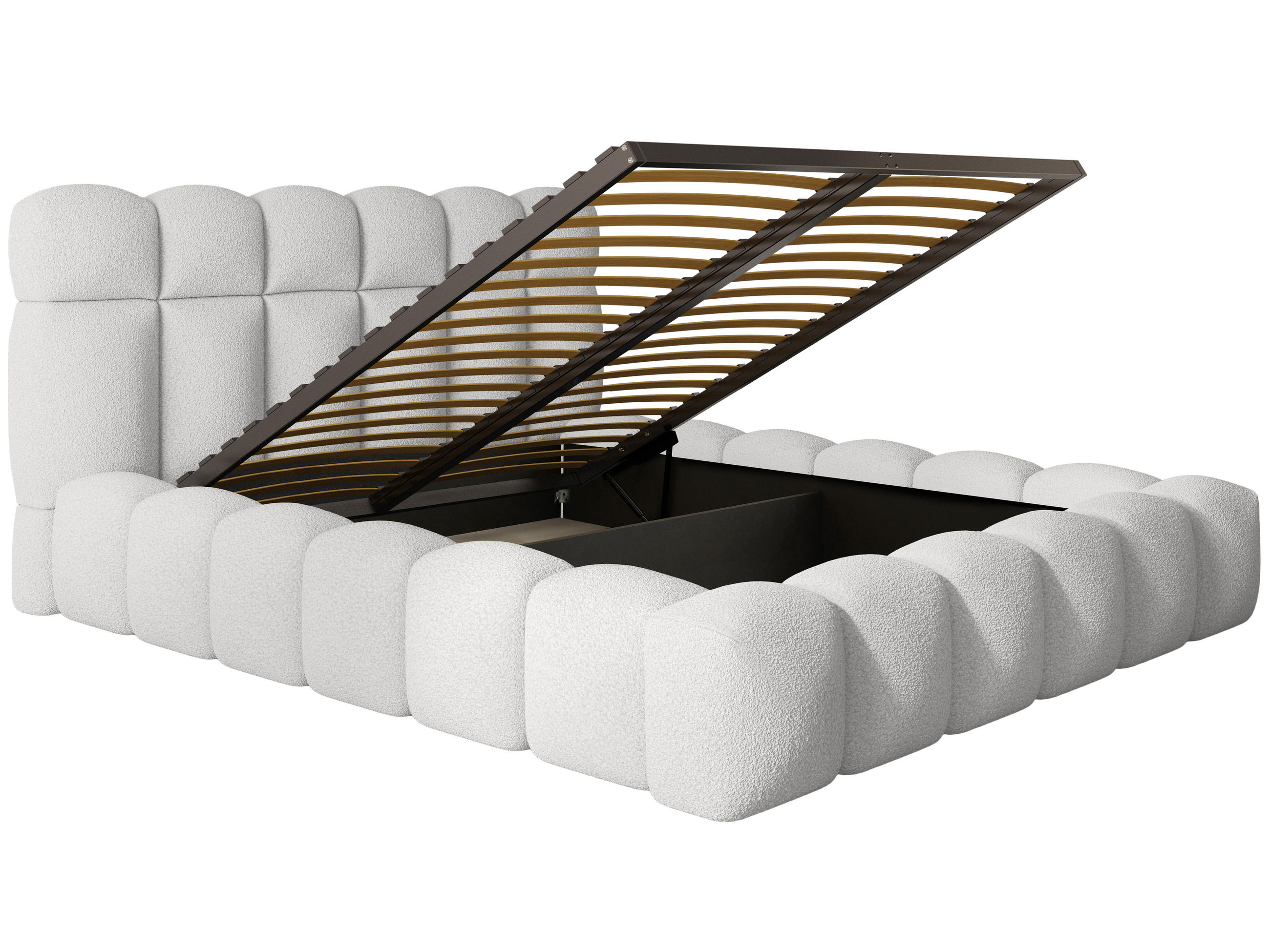 POLSTERBETT Mira XL Off-White 160/200 cm Boucle mit Bettkasten - Weiß, Textil/Metall (160/200cm) - wonello