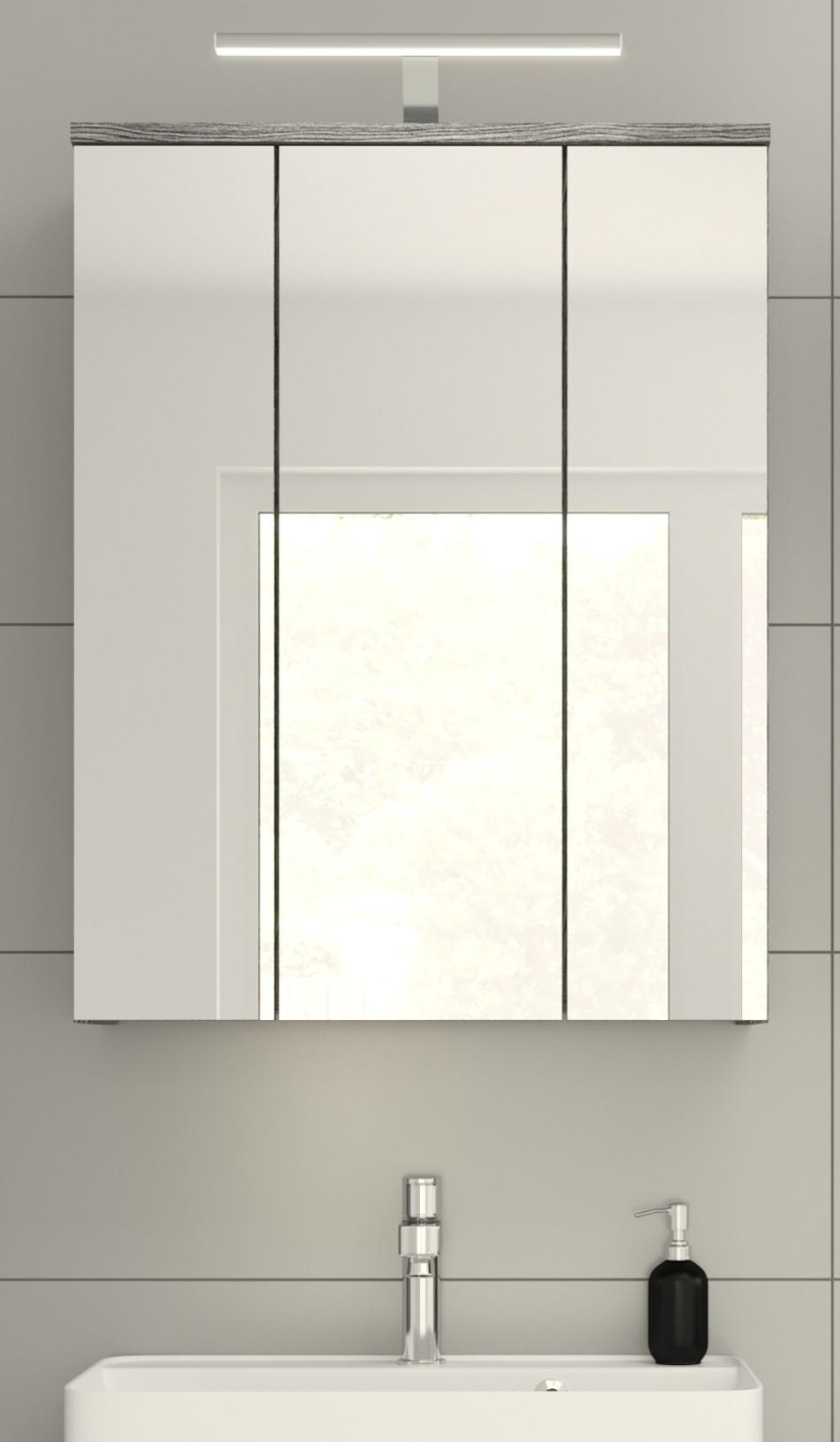 SPIEGELSCHRANK grau Rauchsilber 60 cm, Badschrank 3-türig - Grau, Glas/Holzwerkstoff (60/77/21cm) - Inn.Furn
