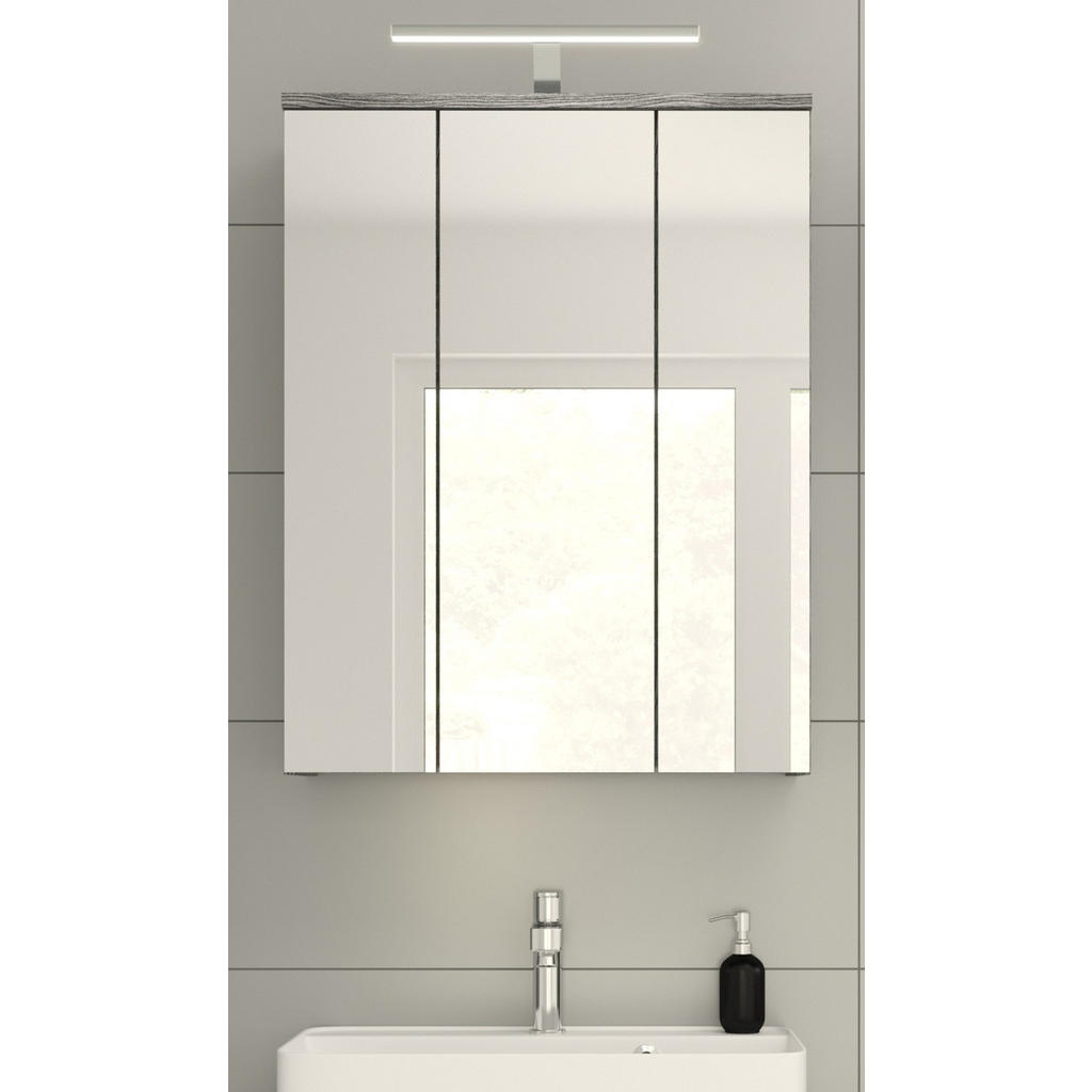 Thumbnail - Inn.Furn Spiegelschrank, Grau, Glas, Holzwerkstoff, Metall, Nachbildung, Uni, 6 Fächer, Rechteckig, 60x77x21 cm, FSC Mix...