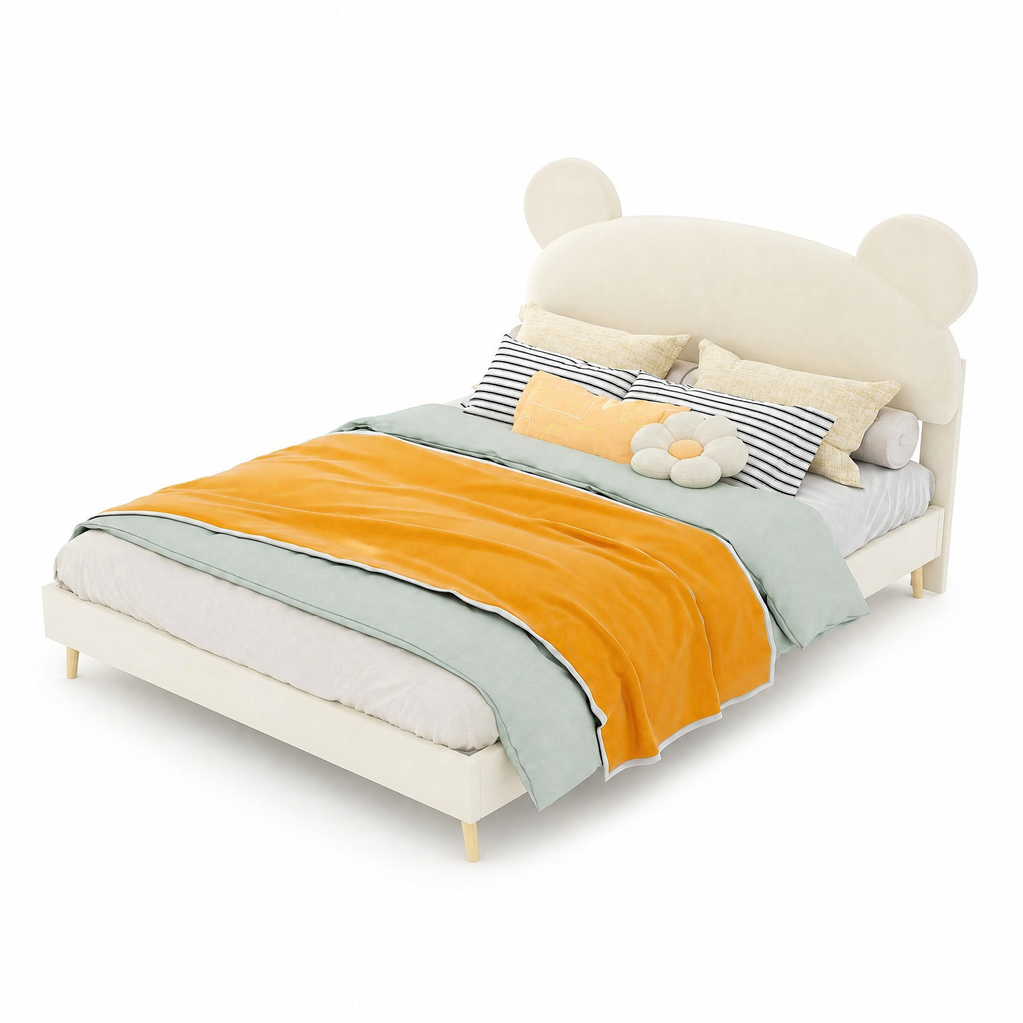 POLSTERBETT 140/200 mit Plüsch-Kopfteil in Beige - Beige, Holzwerkstoff/Textil (140/200cm) - EVRYAE