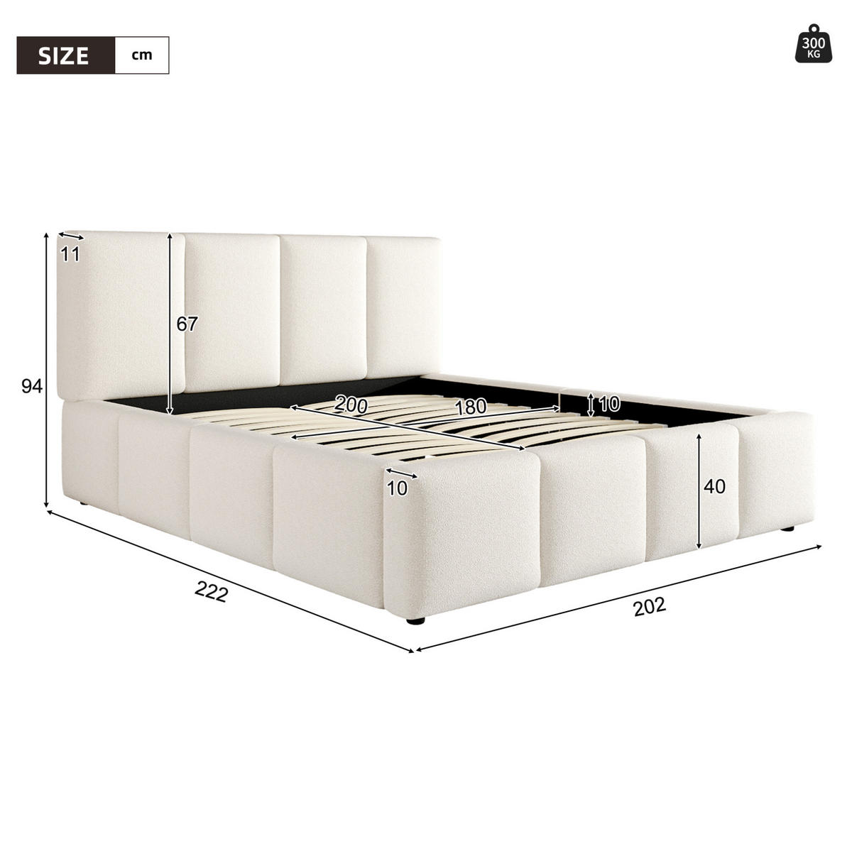 POLSTERBETT mit Lattenrost 180x200 cm Bouclé Beige - Beige, Metall (180/200cm) - Meubliv