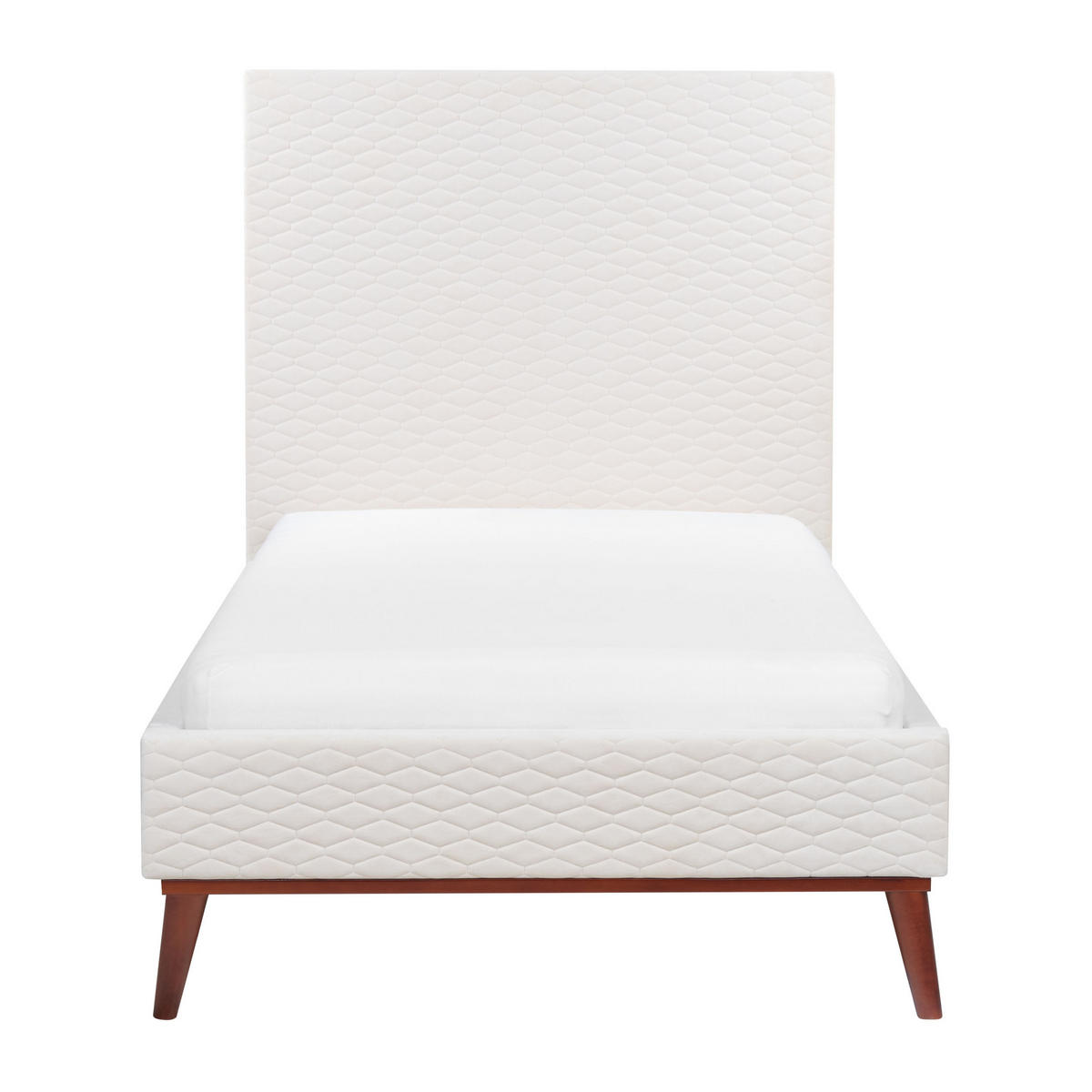KÁRPITOZOTT ÁGY ágyráccsal 90x200 cm Fehér Bayonne - krém, textil (90/200cm) - Beliani