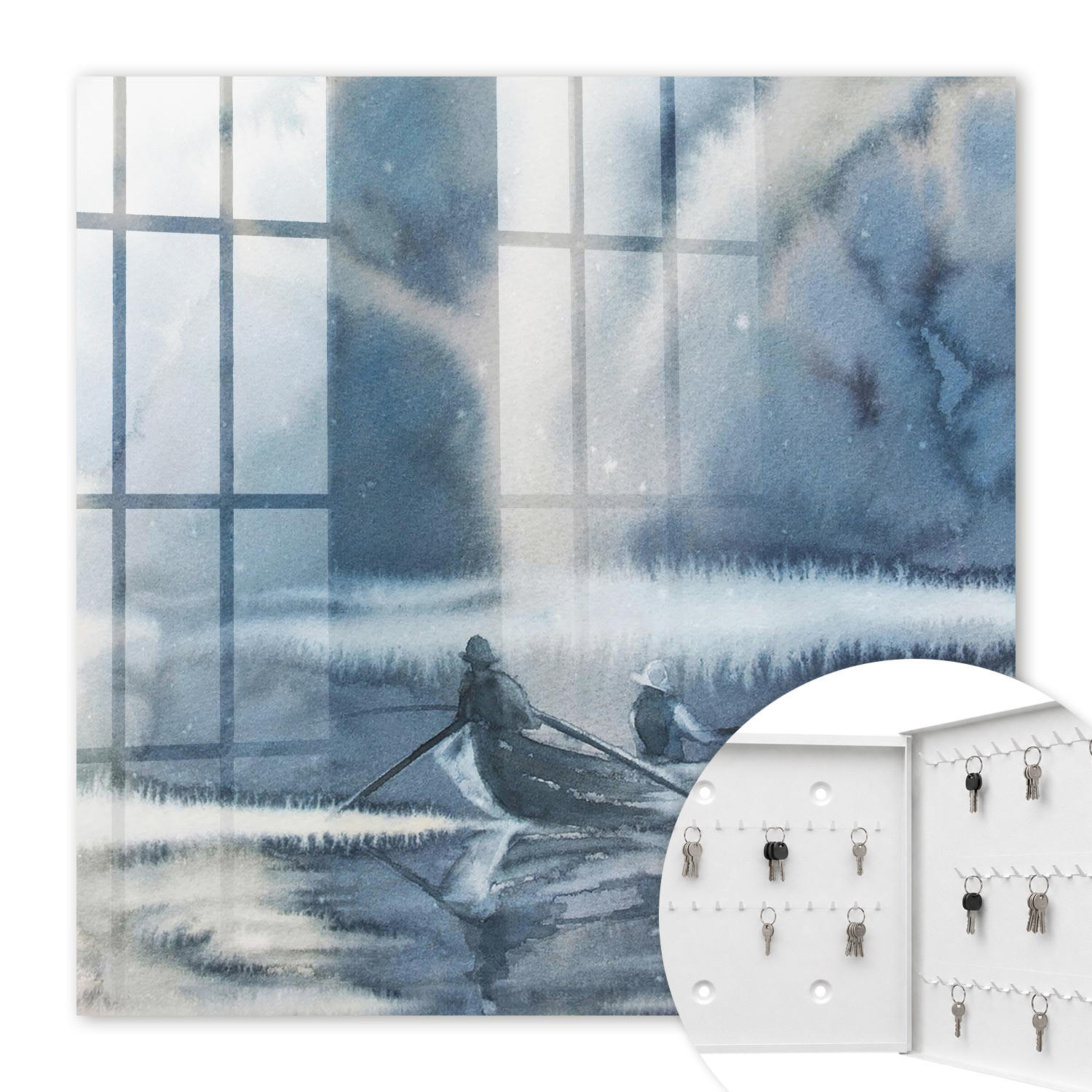 SCHLÜSSELBOX Weiß 30x30 cm – Türöffnung nach rechts - Erdrückte Stille - Blau, Metall (30/30/5cm) - TULUP