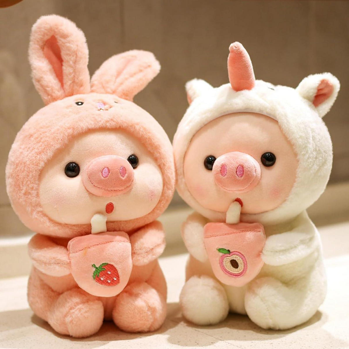 STOFFTIER Schwein mit Bubble Tea Cup 25 cm - Rosa, Textil (15/25cm)