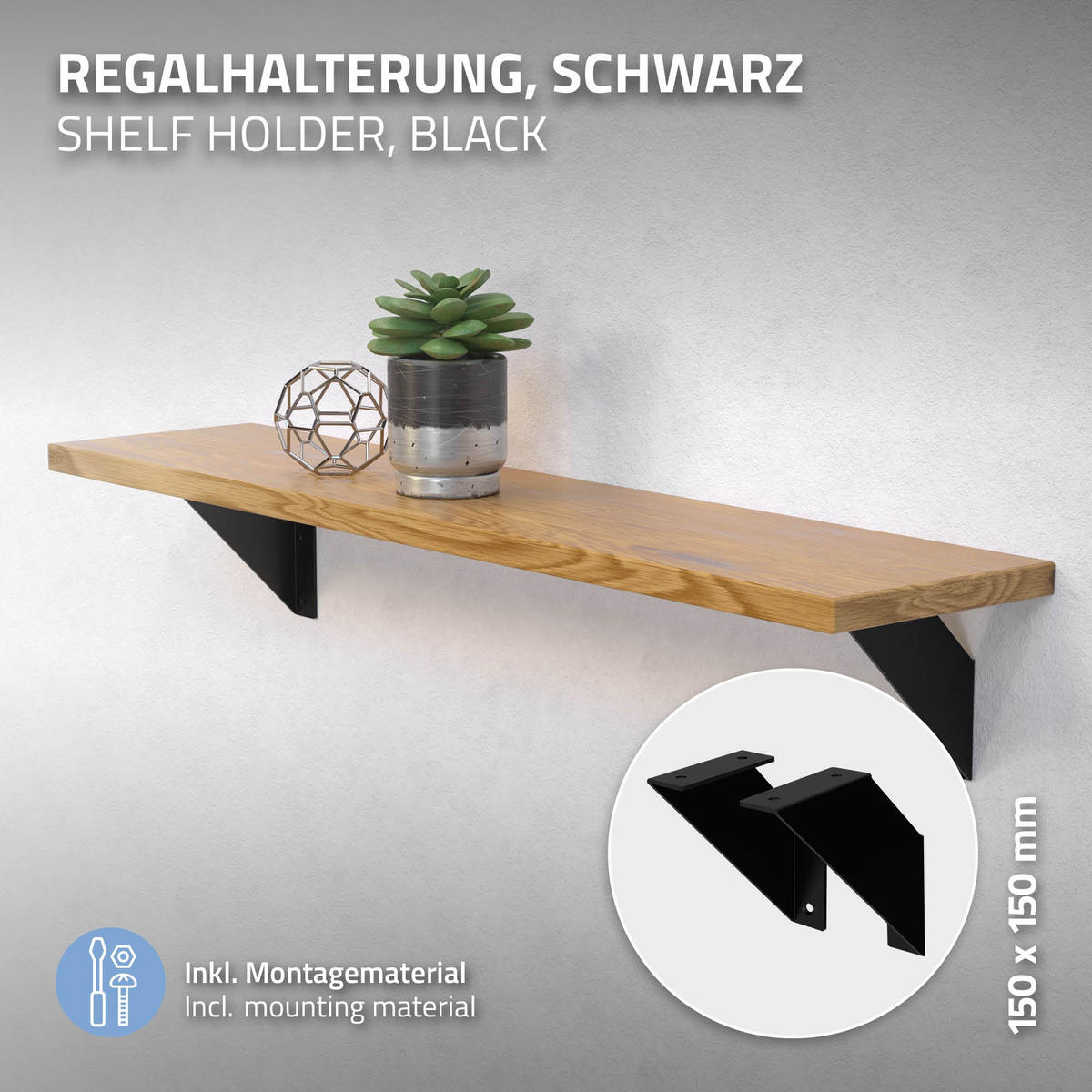 REGALHALTERUNG 2er Set - Schwarz, Metall (15/15/3cm) - ML-DESIGN
