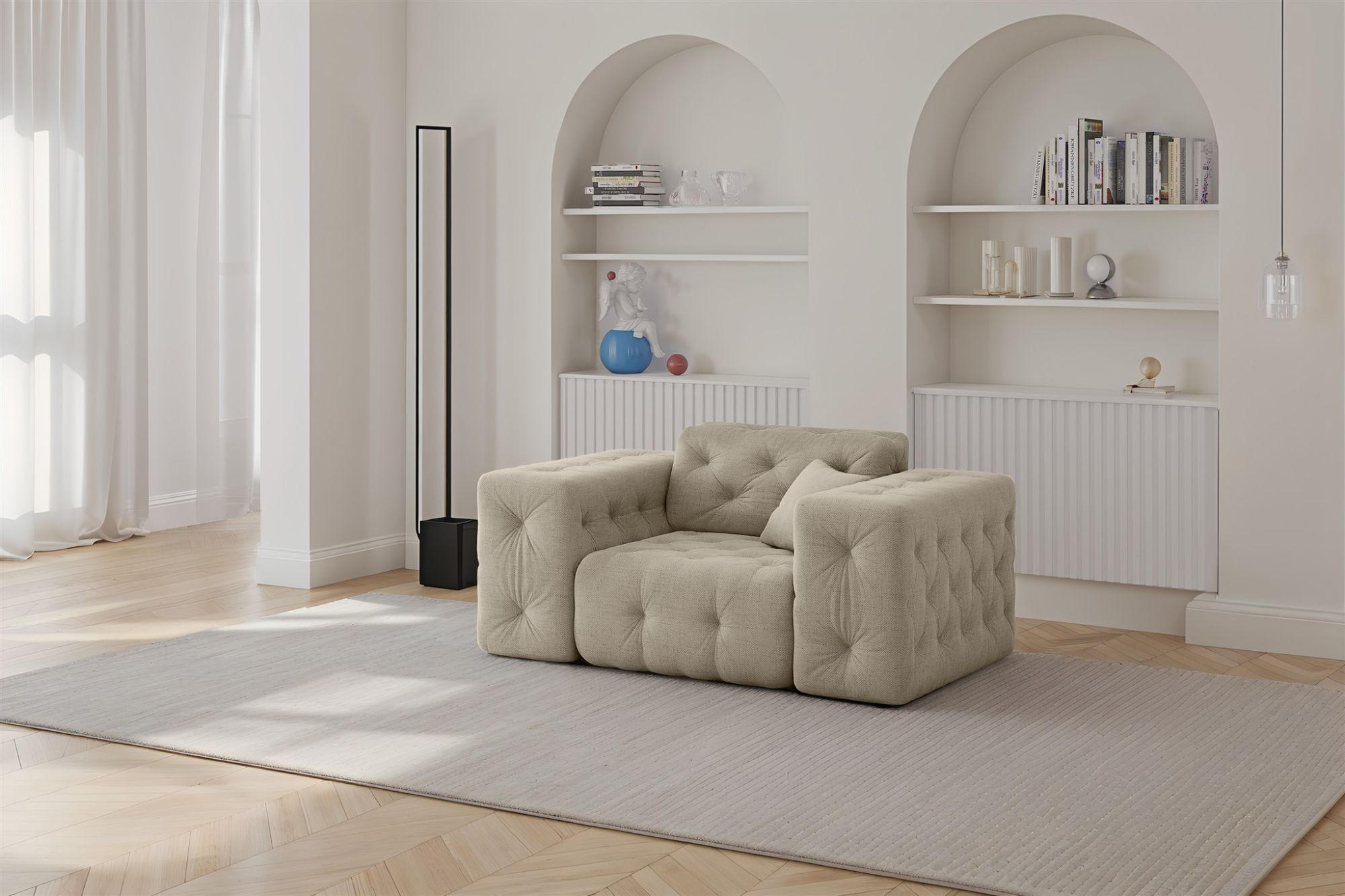 SESSEL Chantal In Moly - Beige, Holzwerkstoff/Textil (121/78/96cm) - Fun Möbel