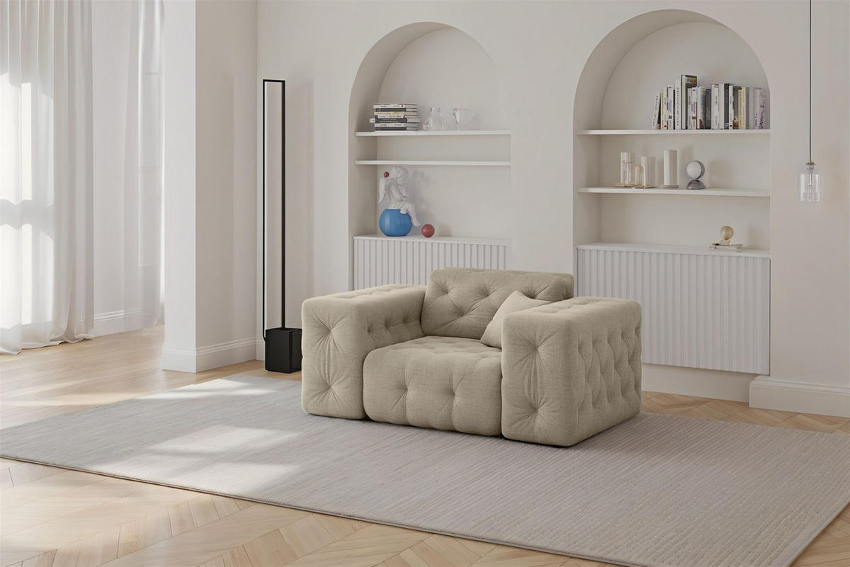 SOFASET Chantal In Moly - Beige, Holzwerkstoff/Textil (251/78/96cm) - Fun Möbel