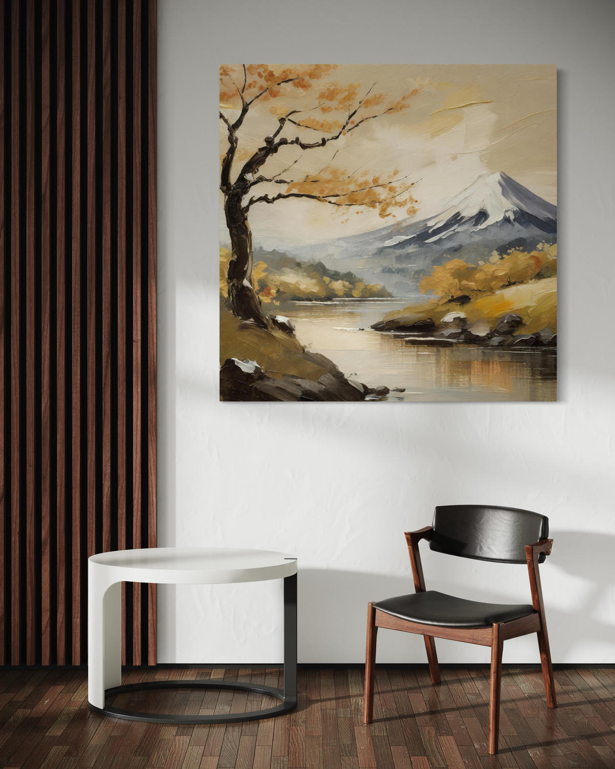 WANDBILD berge landschaft natur fluss - Beige, Textil (50/50cm) - Feeby