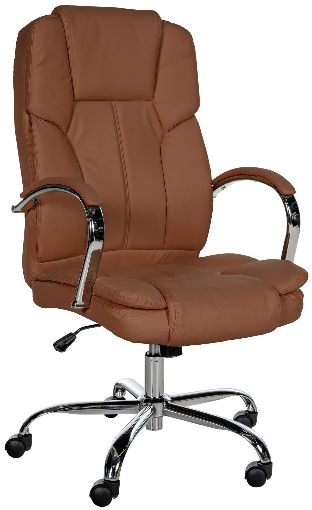 CHEFSESSEL Lederlook Hellbraun - Chromfarben/Hellbraun, Textil/Metall (62/115/70cm) - CLP