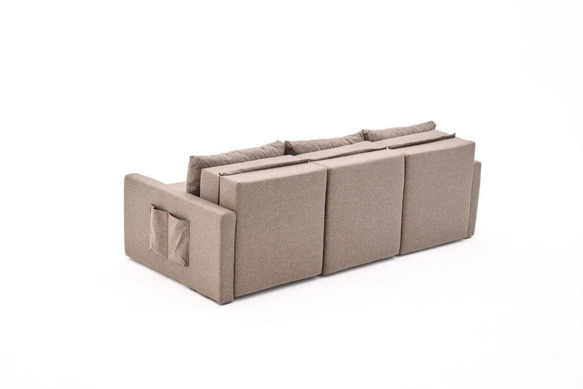 ECKSCHLAFSOFA mit Hocker - Taupe/Schwarz, Holz/Kunststoff (230/180cm) - myHomelando
