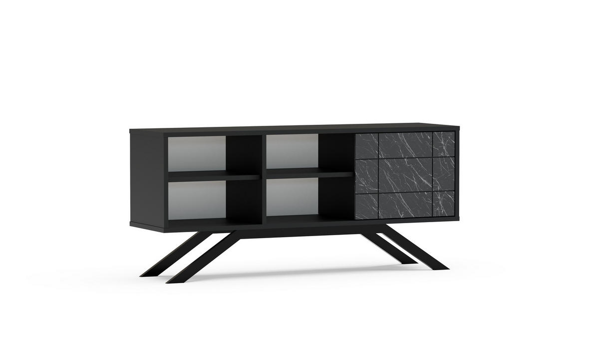 TV-ELEMENT North Schwarz Marmor Decor - Creme/Schwarz, Holzwerkstoff (130/58.6/38.6cm) - Decorotika