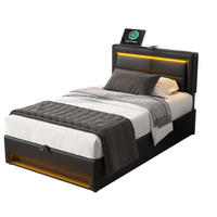 POLSTERBETT aus PU 90x200 cm Schwarz mit LED-Beleuchtung, USB-Ladefunktion und Stauraum - Schwarz, Leder (90/200cm) - IVMEU