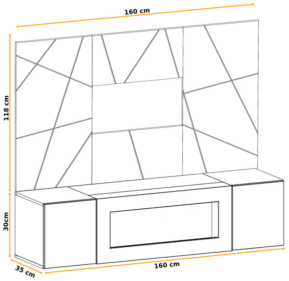 TV-LOWBOARD grau, Eiche Artisan, TV-Unterschrank 160 cm mit Ethanpol Kamin und Akustikpaneel - Hellgrau/Schwarz, Glas/Holzwerkstoff (160/148/35cm) - Inn.Furn