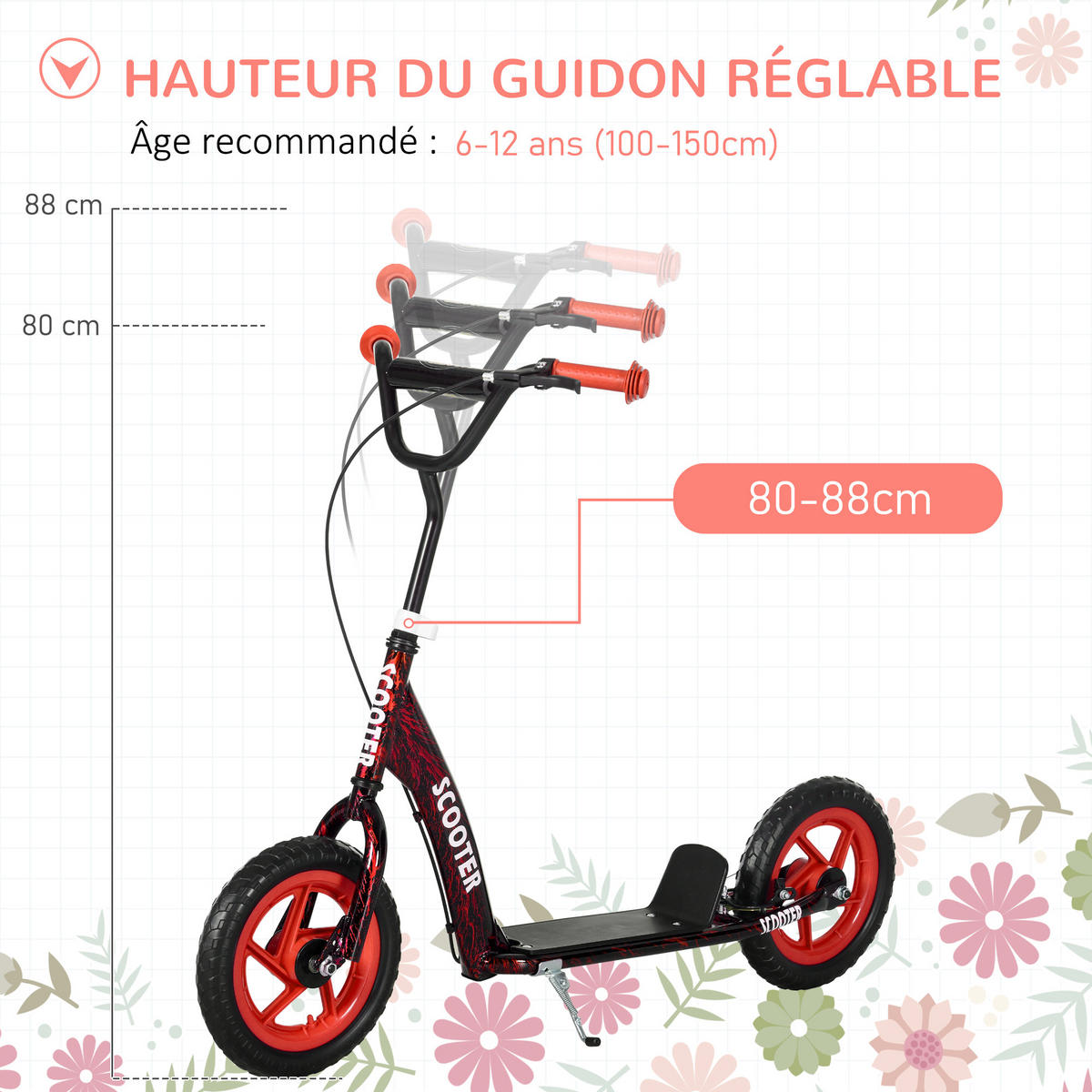 KINDERSCOOTER DE-16946 große Räder 5-fach höhenverstellbar Rot - Rot, Metall (118/52/88cm) - ComfortXL