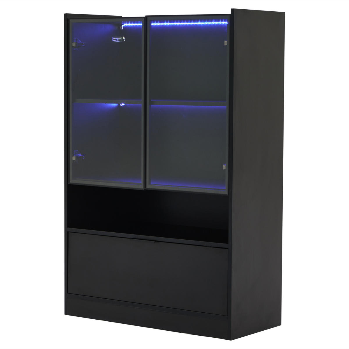 VITRINE 35/80/120 cm schwarz matt aus Spanplatte mit Glas und LED - Schwarz, Holzwerkstoff (80/120/35cm) - OKWISH