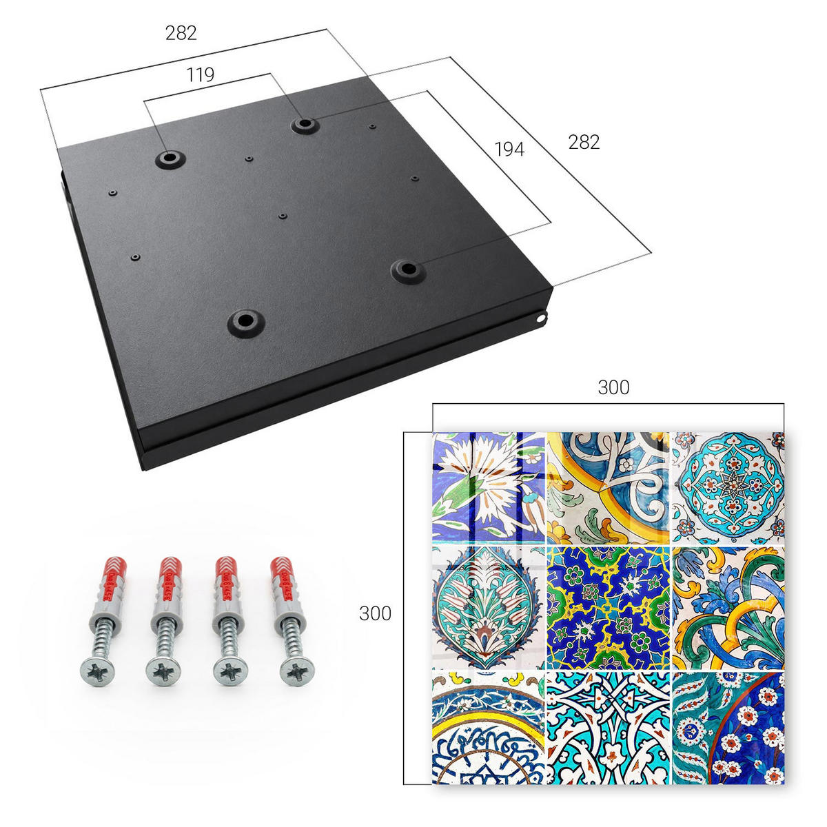 SCHLÜSSELBOX Schwarz 30x30 cm- Türöffnung nach rechts - Bunte Muster - Blau, Metall (30/30/5cm) - TULUP