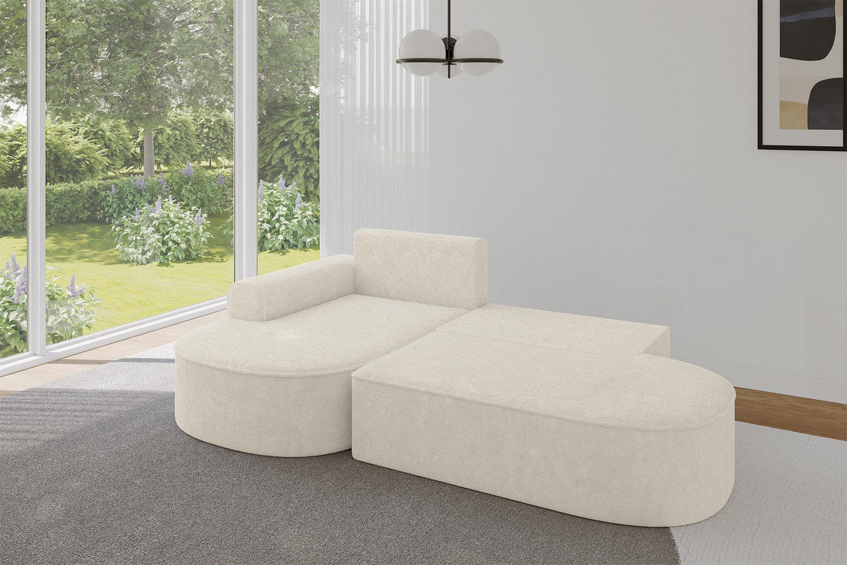 ECKSOFA mit Schlaffunktion und Bettkasten Ottomane Links MARI-L1-S - 283x167x85 cm Creme Tissu - Creme/Schwarz, Holzwerkstoff/Kunststoff (283/167cm) - ALTDECOR