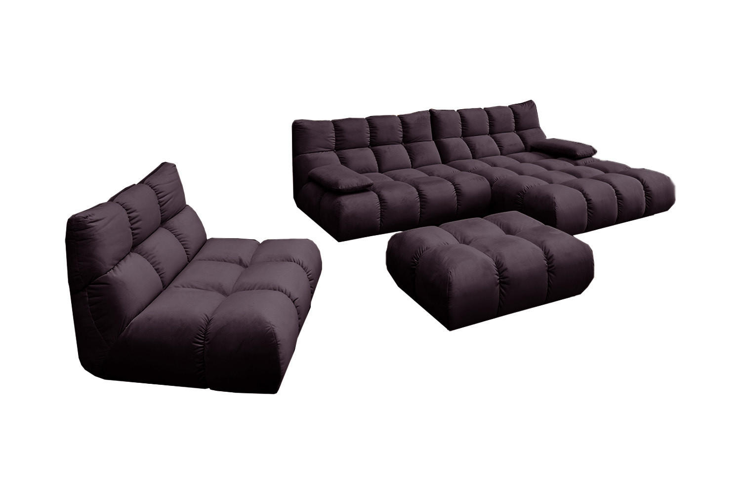 SITZGRUPPE VIVIEN 3ER SET Violett Velvet - Violett, Kunststoff/Textil (359/85/510cm) - KAWOLA