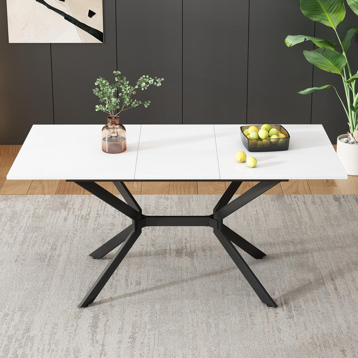 ESSTISCH 120/160/80 cm in Weiß aus MDF, ausziehbar mit schwarzen Metallbeinen - Weiß, Holzwerkstoff (160/75/80cm) - Flora Grace