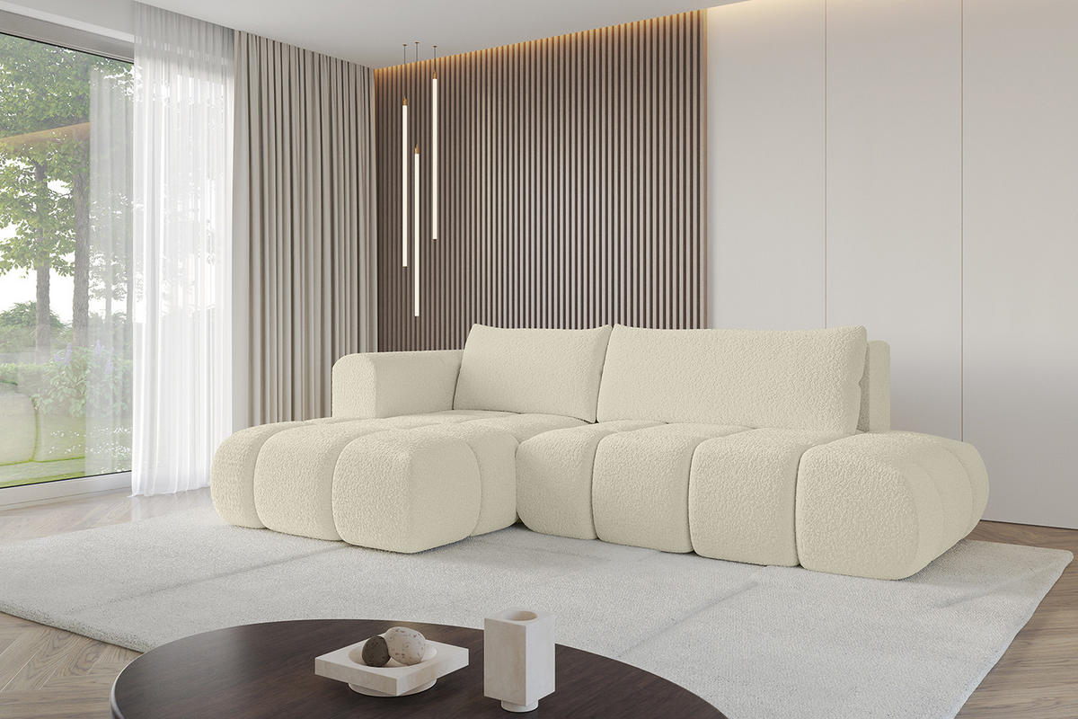ECKSOFA Ottomane Links CLOUD-L 289x180x40 Beige Bouclé - Beige, Holzwerkstoff/Kunststoff (180/289cm) - ALTDECOR