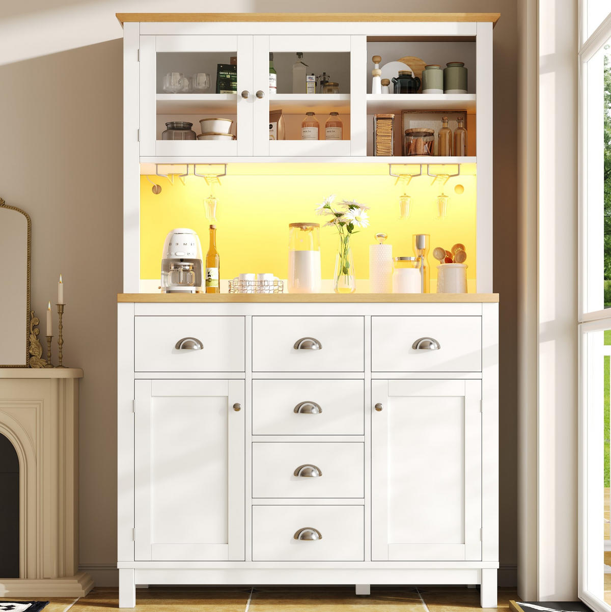 BUFFETSCHRANK mit LED-Lichtleiste 104x40x180 cm MDF Weiß - Weiß, Holzwerkstoff (40/180/104cm) - Meubliv