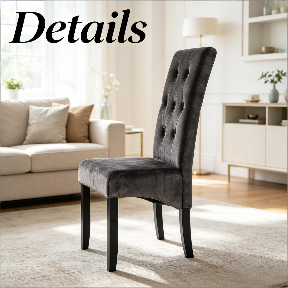 STUHL-SET DE-36122 2 Stück mit Samtbezug und Holzbeinen Grau - Schwarz, Holz (47/107/42cm) - ComfortXL