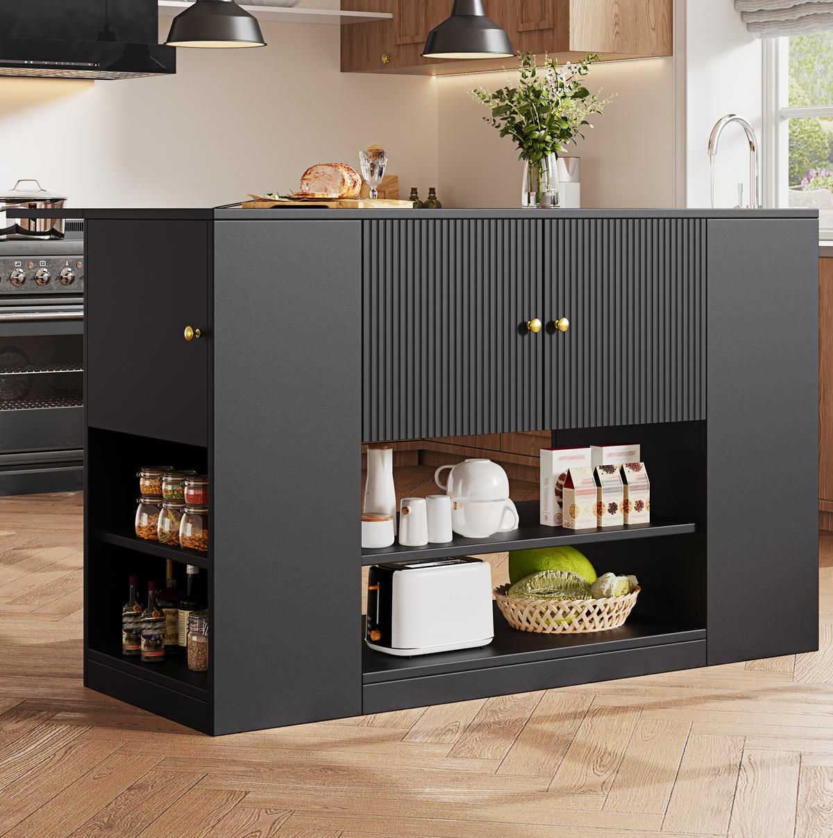 KÜCHENINSEL mit Klapptisch 140 x 40 x 90 cm Schwarz MDF - Schwarz, Holz (40/90/140cm) - Beauniv