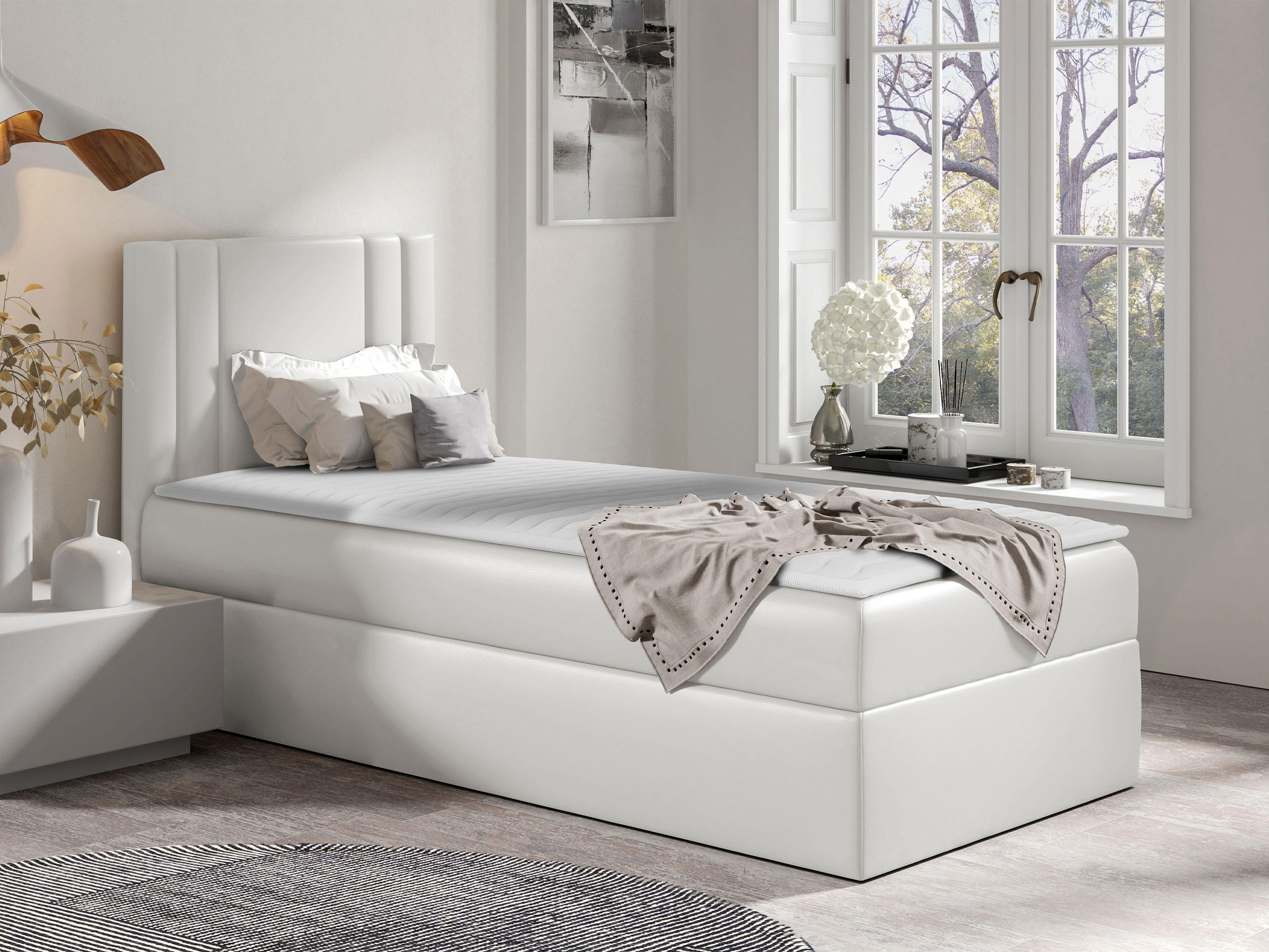 BOXBETT Carmen Mini, Seite zum Öffnen des Bettkastens: Links - Creme, Holz (90/200cm) - MIRJAN24