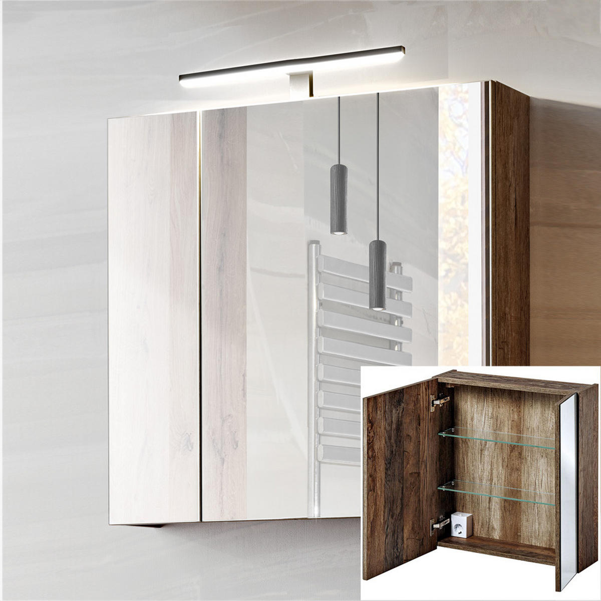 SPIEGELSCHRANK Puebla-56 - Braun, Holzwerkstoff (60/75/17cm) - Lomado