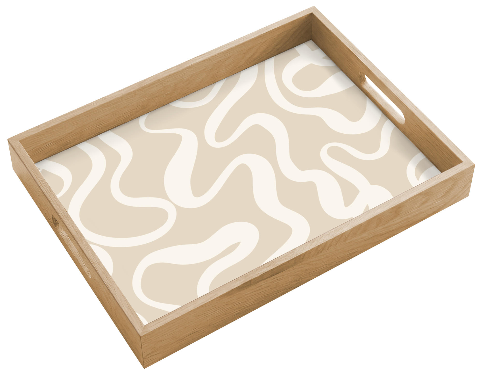 SERVÍROVACÍ PODNOS Linie - abstraktní - béžová - bílá - minimalistická 40x30 cm - béžová, dřevo (40/5/5cm) - OnlyWow