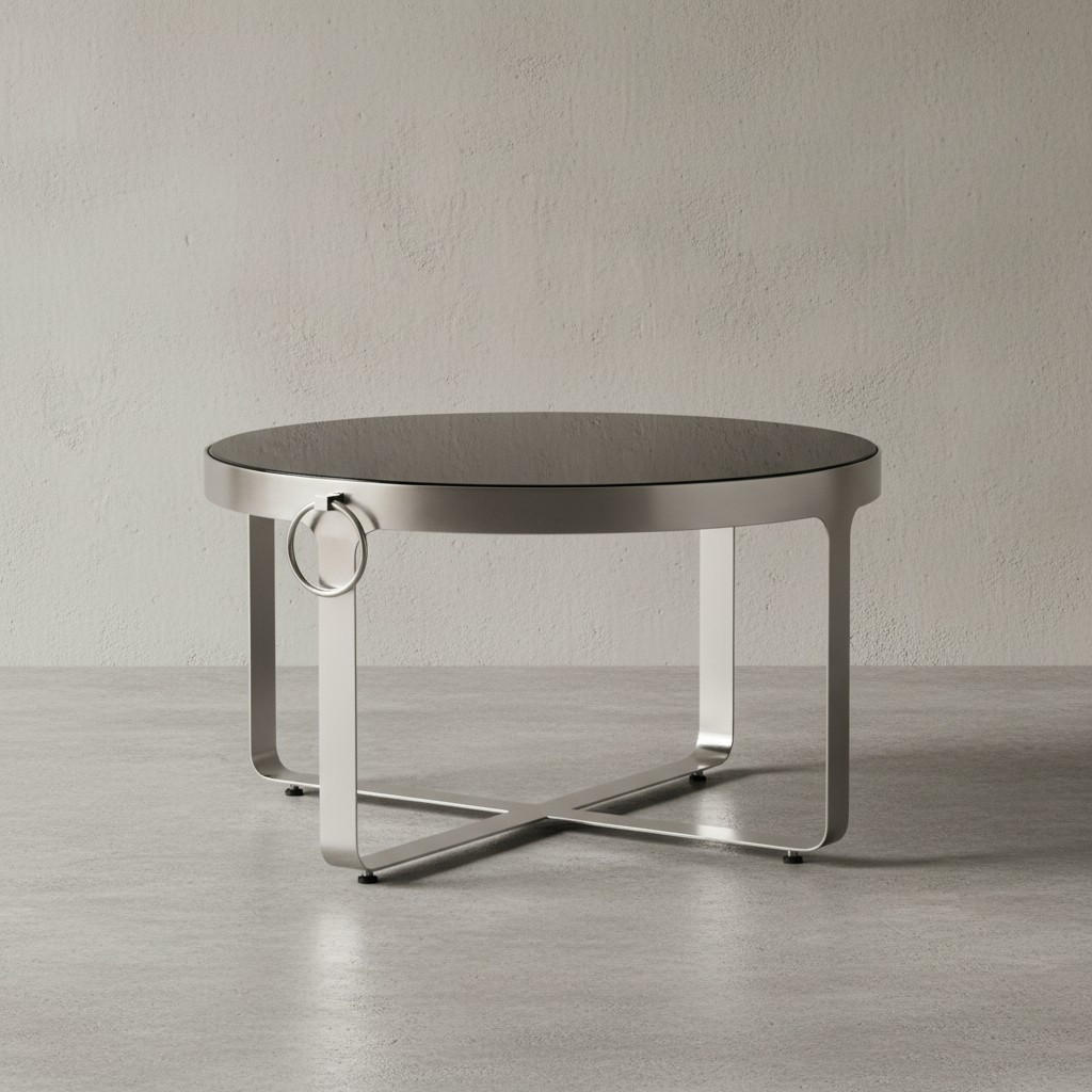 COUCHTISCH Glas Metall Rund 60x60x34 cm mit Griffen Silber Modern - Silberfarben, Glas/Metall (60/60/34cm) - KADIMA DESIGN
