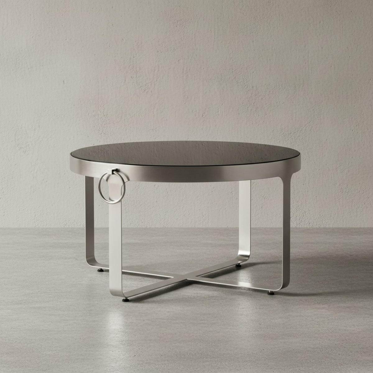 COUCHTISCH Glas Metall Rund 60x60x34 cm mit Griffen Silber Modern - Silberfarben, Glas/Metall (60/60/34cm) - KADIMA DESIGN