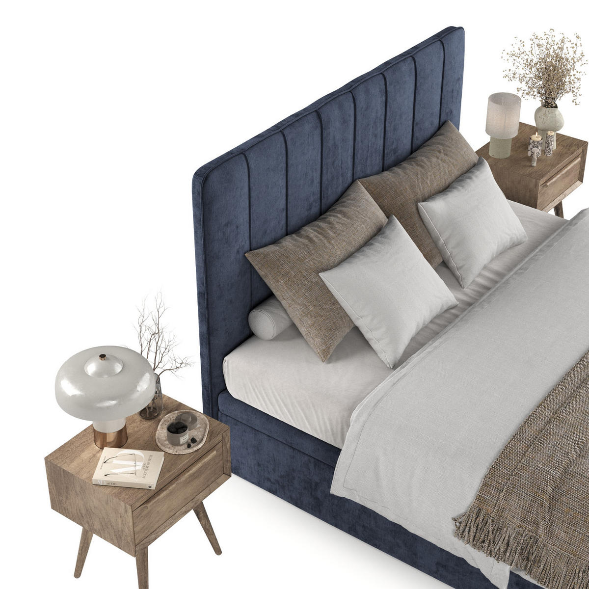 POLSTERBETT Vienna mit Stauraum 140/200 cm Marineblau im Lotta Stoff - Schwarz/Dunkelblau, Holz/Holzwerkstoff (140/200cm) - AltaBeds