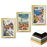 WANDBILDER 3er Set - 20x30 cm Goldrahmen - Retro-Illustrationen von Weltstädten - Goldfarben, Kunststoff (20/30cm) - ArtPrintCave