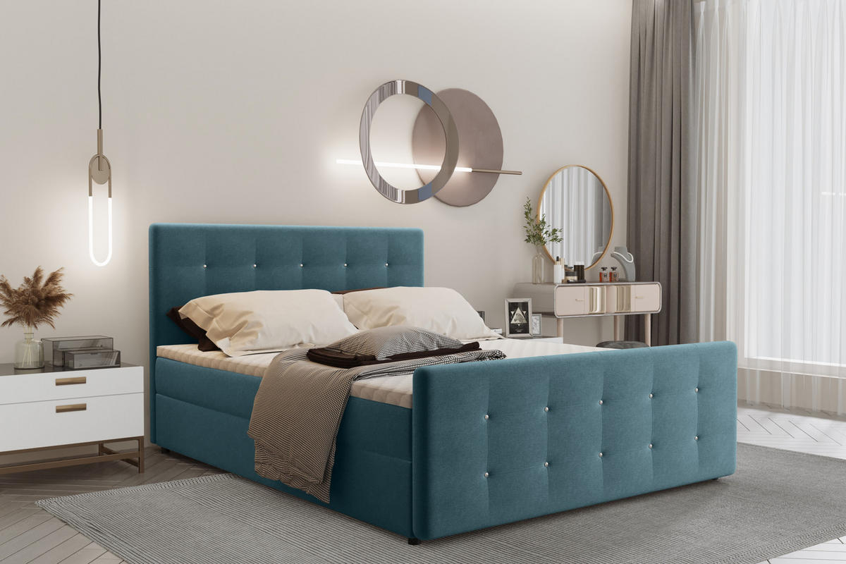 BOXBETT Mit Bettkasten Matratze Topper AMOR Türkis 180x200 cm H3-Bonell - Türkis, Holz/Textil (180/200cm) - Kaiser Möbel