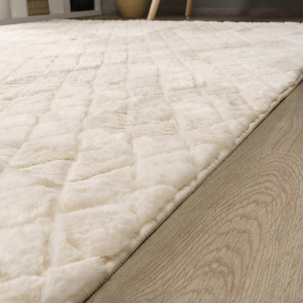 HOCHFLORTEPPICH Rauten Creme 120 x 160 cm - Creme, Kunststoff (120/160cm) - TT Home
