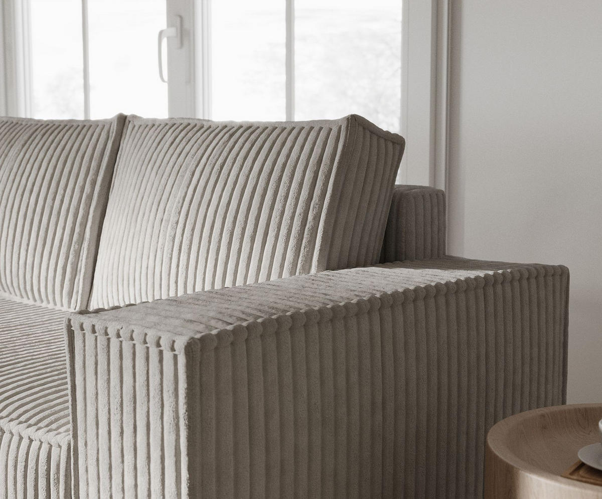 ECKSOFA Maze Beige grau Plüsch - Links Seite - Greige/Schwarz, Holz/Holzwerkstoff (185/294cm) - Maison de Reve