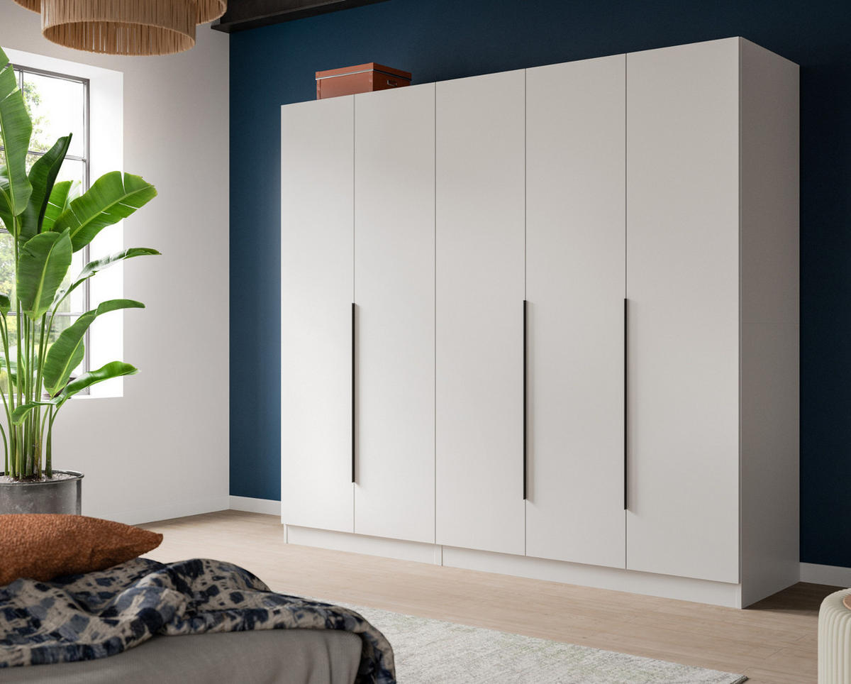 KLEIDERSCHRANK weiß 5-türig 200 x 181 cm, Drehtürenschrank mit zusätzlichen Einlegeböden - Schwarz/Weiß, Holzwerkstoff/Kunststoff (200/181/52cm) - Inn.Furn