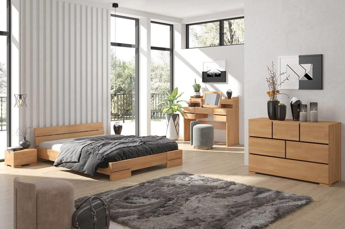 MASSIVHOLZBETT Sandema Low, Buche - lackiert, Naturfarben, 160x200 - Buchefarben, Holz/Buchenholz (160/200cm) - Visby