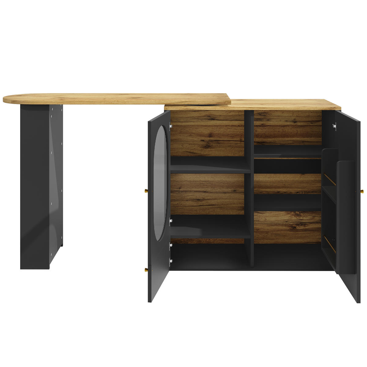 BARTISCH/KÜCHENINSEL aus MDF & Metall, 360° drehbar, 138/204/39/105 cm, Schwarz - Schwarz, Holzwerkstoff (39/105/138cm) - Redom