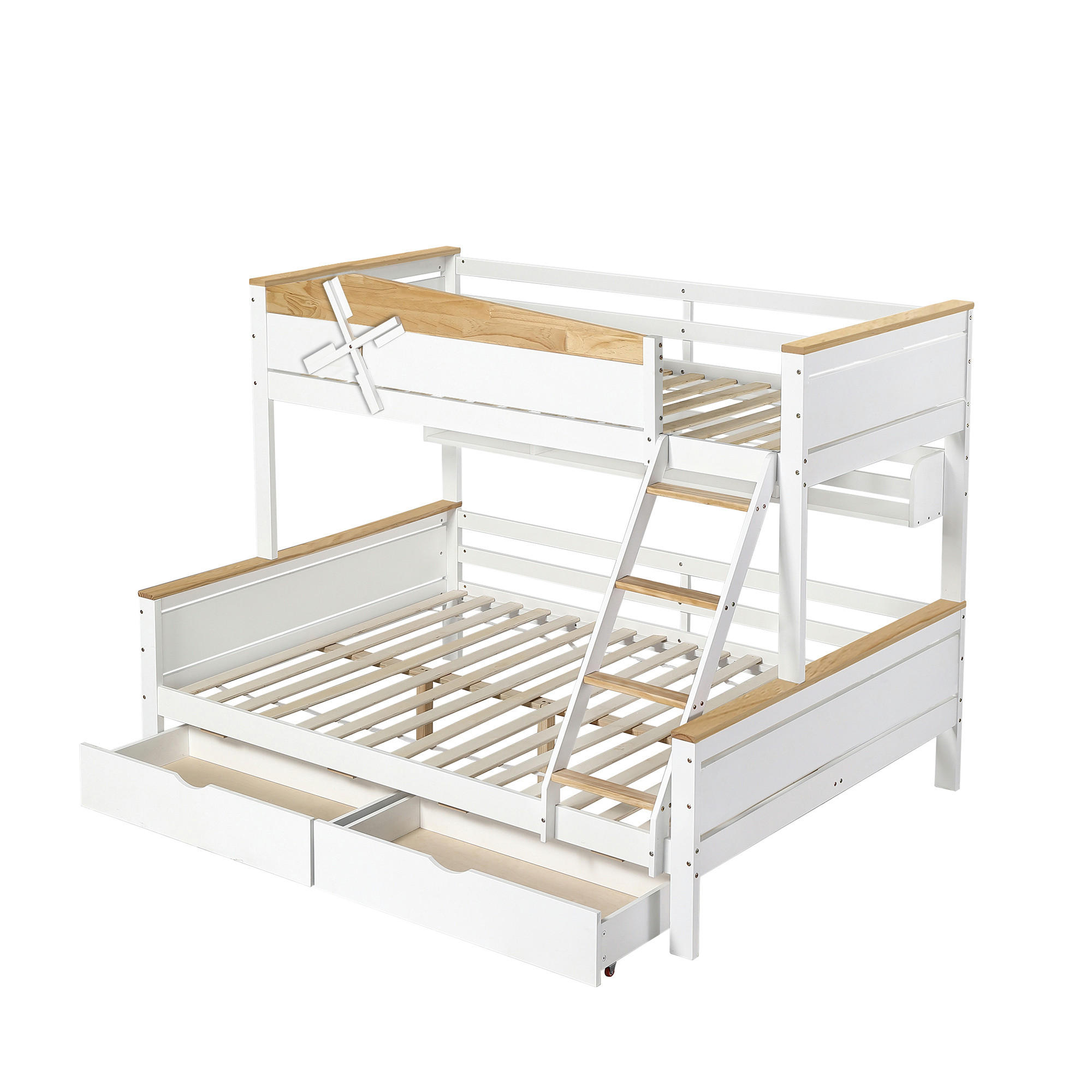 ETAGENBETT Windmühle Weiß+Natur 90x200cm & 140x200cm - Naturfarben, Holz (90/200cm) - ComfortXL