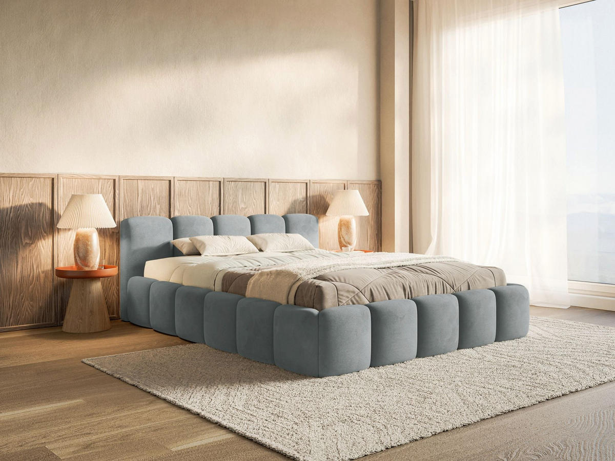 POLSTERBETT Cloudy Low Grau Samtbezug mit Bettkasten 140x200 - Grau, Textil (140/200cm) - Selsey